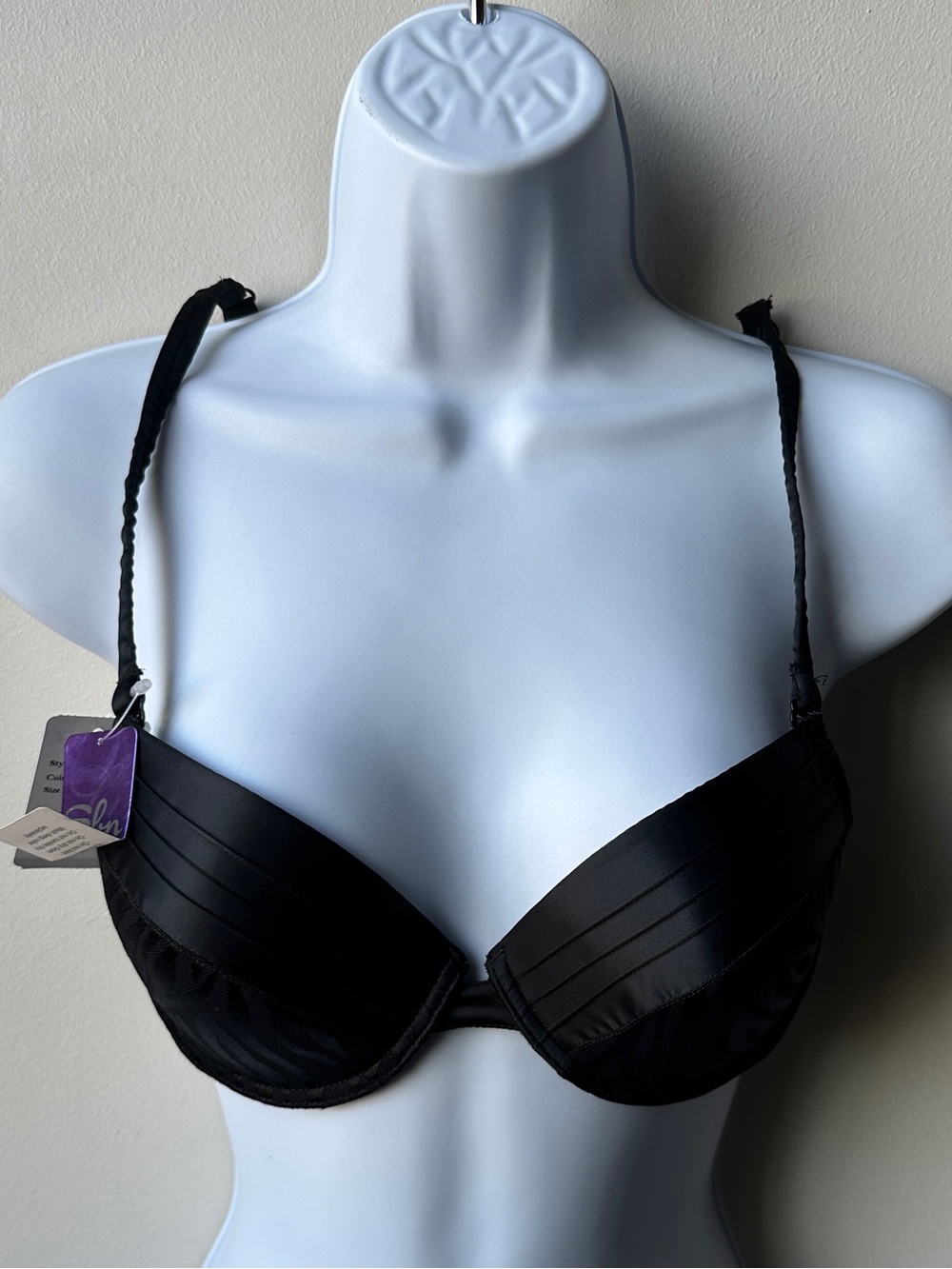 NWT Sexy Angel Black Satin Zebra Mesh Push Up Bra 34B Y2K Style